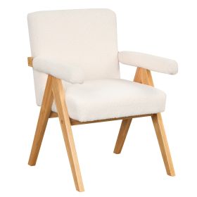 Modern Armchair with Solid Wood Frame; Altay Velvet Upholstered Accent chair with arm pads for Living Room Bedroom Apartment; White