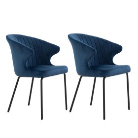 Dining Chairs set of 2; Upholstered Side Chairs; Kitchen Chairs Accent Chair Cushion Upholstered Seat with Metal Legs for Living Room Blue