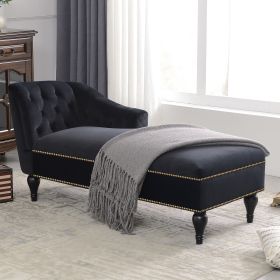 [New+Video] 58" Velvet Chaise Lounge; Button Tufted Right Arm Facing Lounge Chair with Nailhead Trim & Solid Wood Legs for Living Room or Office; Slee