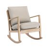 Solid Wood Rocking Chair; Linen Fabric Upholstered Comfy Accent Chair for Porch; Garden Patio; Balcony; Living Room and Bedroom; Beige