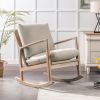 Solid Wood Rocking Chair; Linen Fabric Upholstered Comfy Accent Chair for Porch; Garden Patio; Balcony; Living Room and Bedroom; Beige