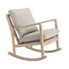 Solid Wood Rocking Chair; Linen Fabric Upholstered Comfy Accent Chair for Porch; Garden Patio; Balcony; Living Room and Bedroom; Beige